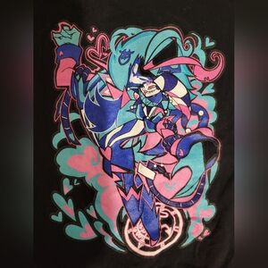 Gildan Black Tee with Blue and Pink Graphic